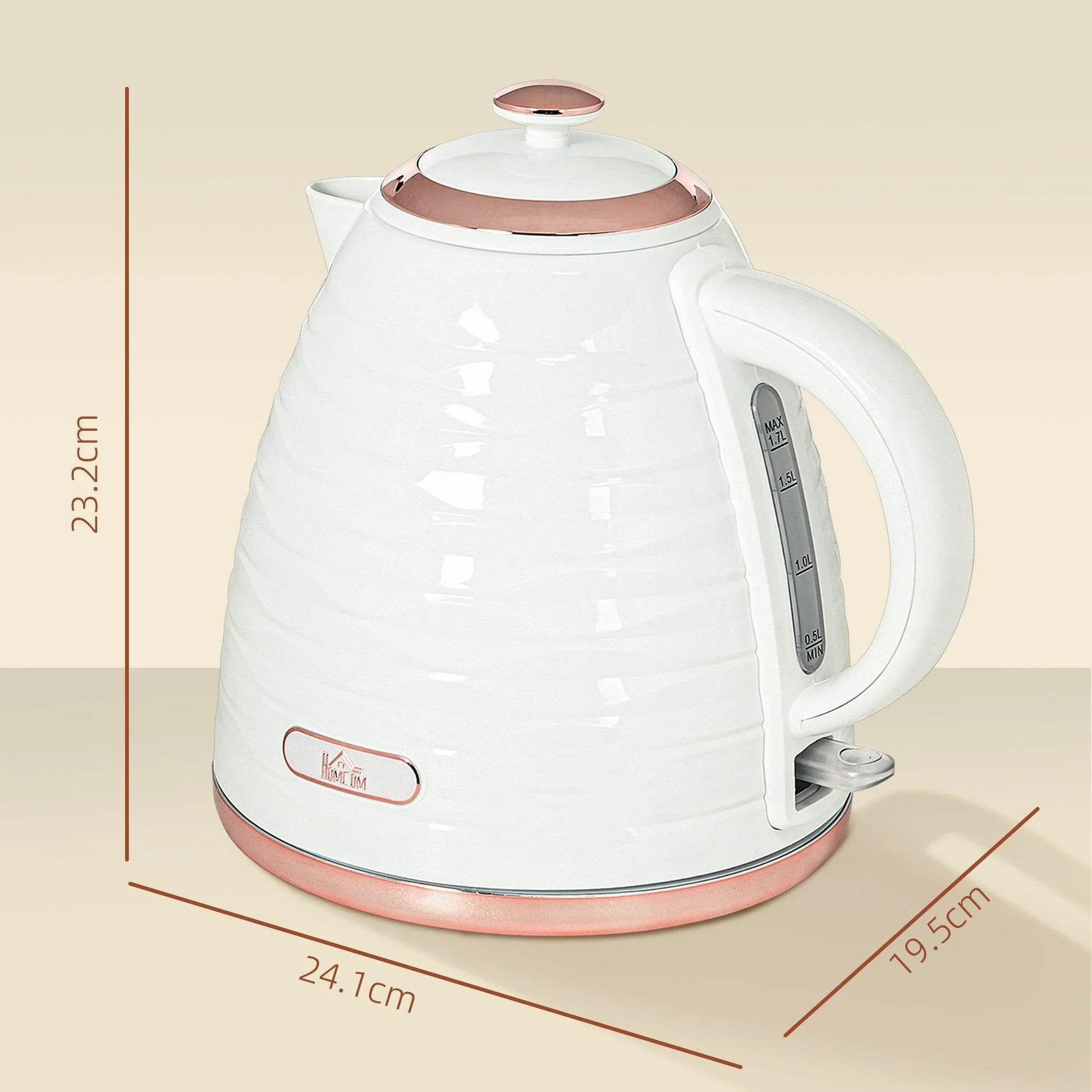 HOMCOM 1.7L Fast Boil Electric Kettle with Anti-Scale Filter and Auto Shut-off - Cream White Water Ripple Design - ALL4U RETAILER LTD