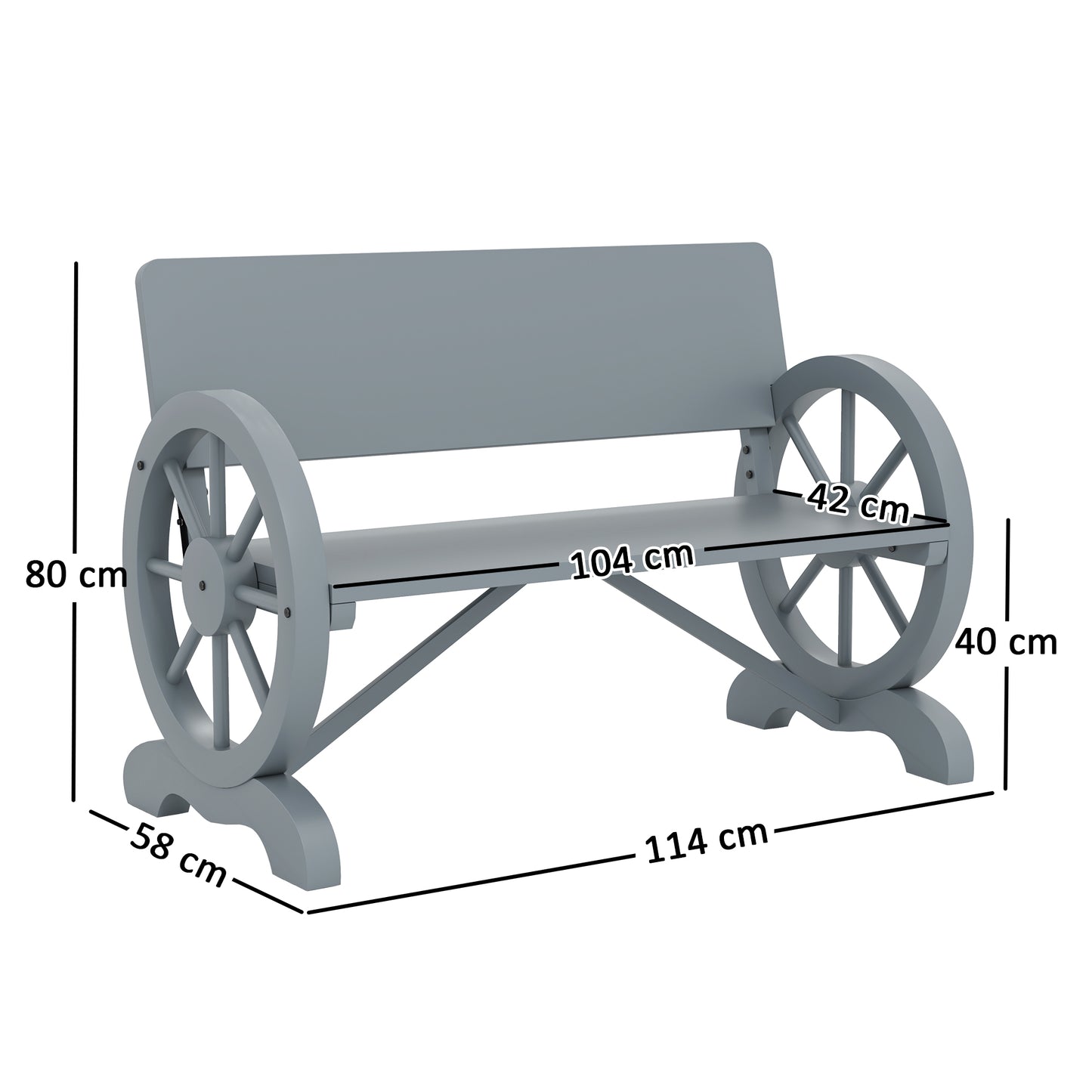Outsunny Fir Wood Two Seater Outdoor Garden Bench With Wagon Wheel End Designs Grey Patio Furniture