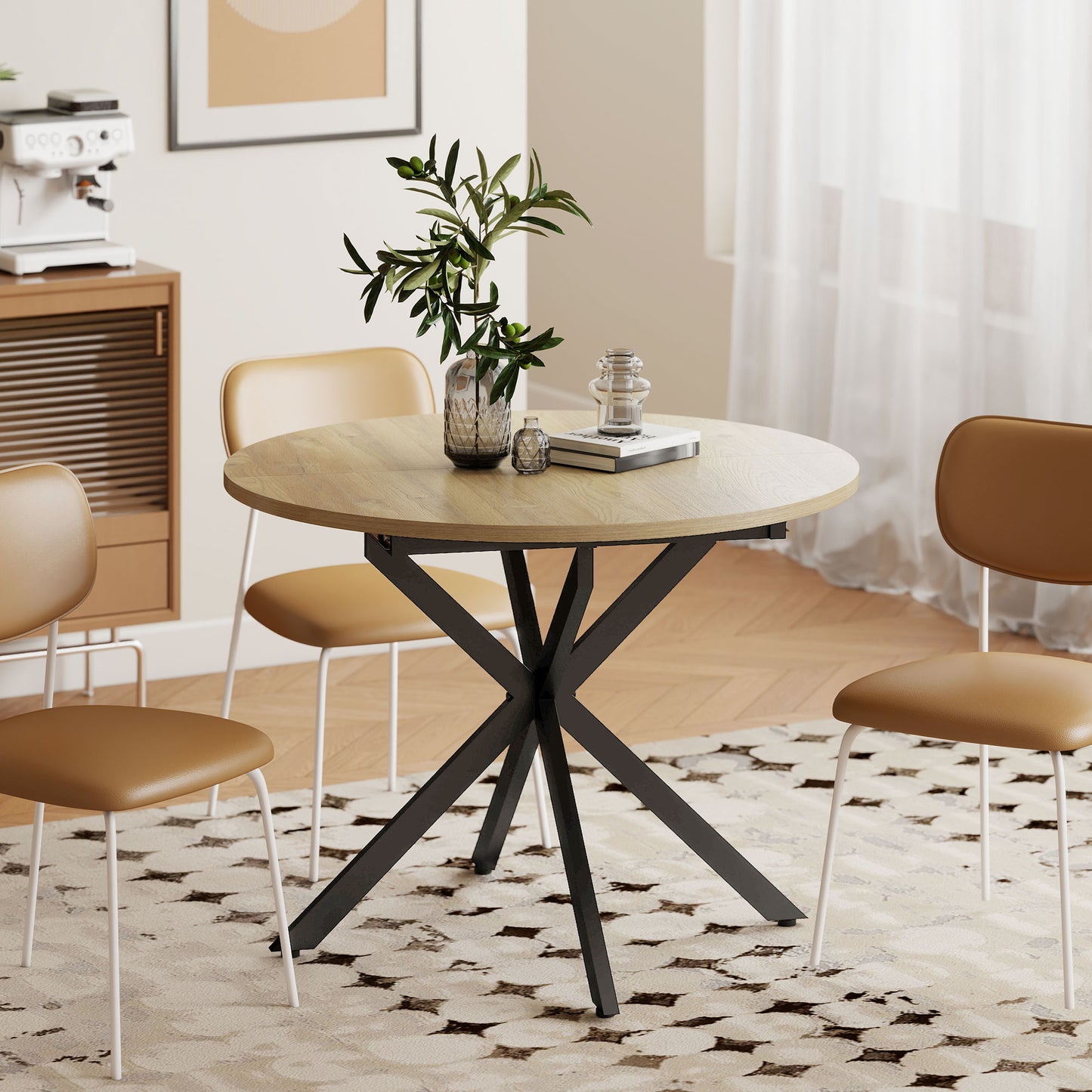 HOMCOM Extendable Dining Table For Four To Six People With Butterfly Leaf And X Shape Base Industrial Natural Wood