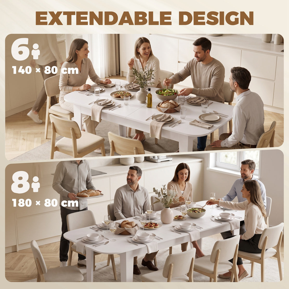 HOMCOM Extendable Oval Dining Table for 4 to 6 People White Modern Kitchen Table