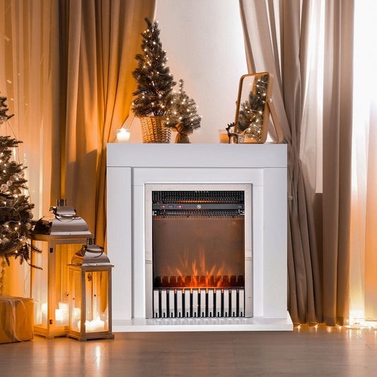 HOMCOM Electric Fireplace Suite with Remote Control, Freestanding Heater, 2kW, Overheat Protection, White - ALL4U RETAILER LTD