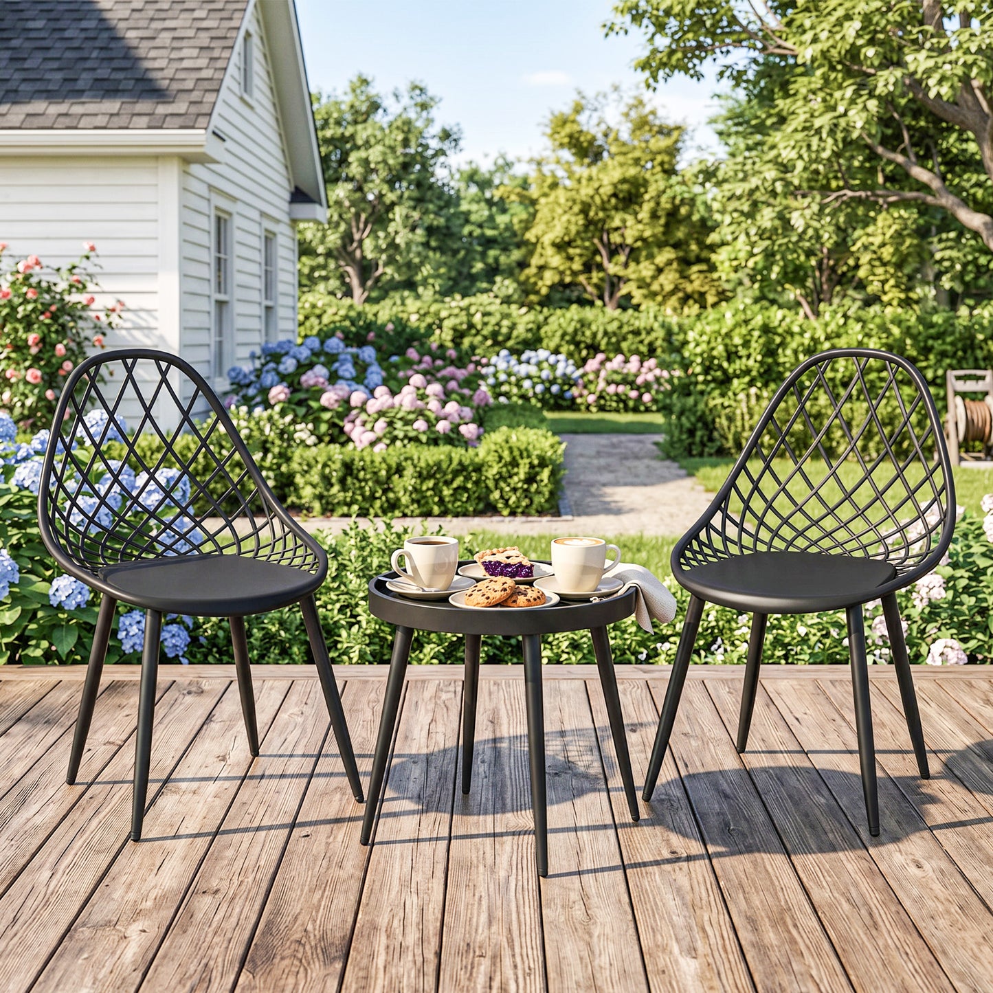 Outsunny 3 Piece Outdoor Bistro Set With 2 Chairs And Round Table For Garden Balcony Porch Black