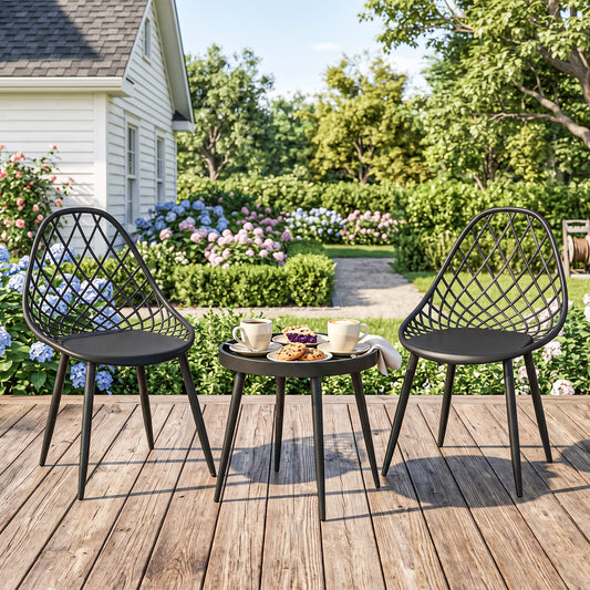 Outsunny 3 Piece Outdoor Bistro Set With 2 Chairs And Round Table For Garden Balcony Porch Black