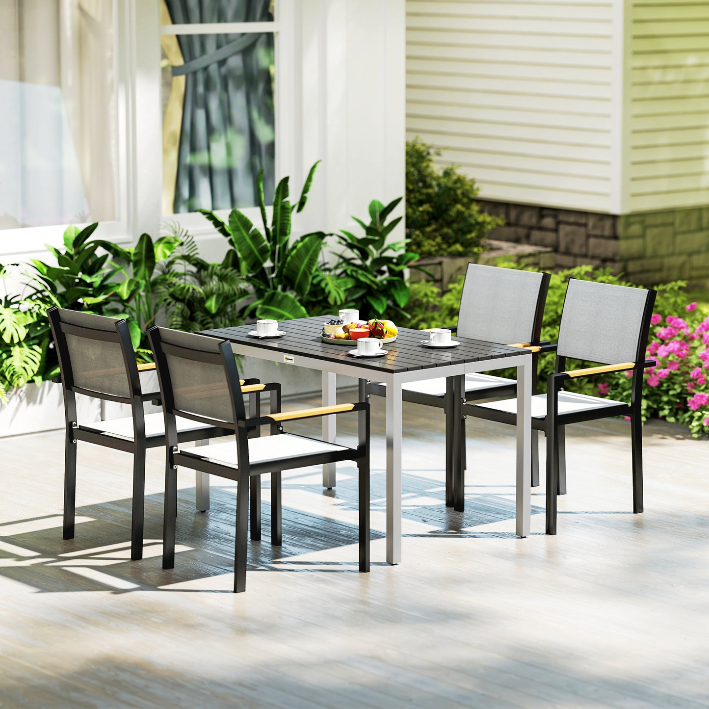 Outsunny Garden Table For 4 To 6 120 By 70 Cm Outdoor Dining With Rust Resistant Aluminium Frame Slatted Top Black