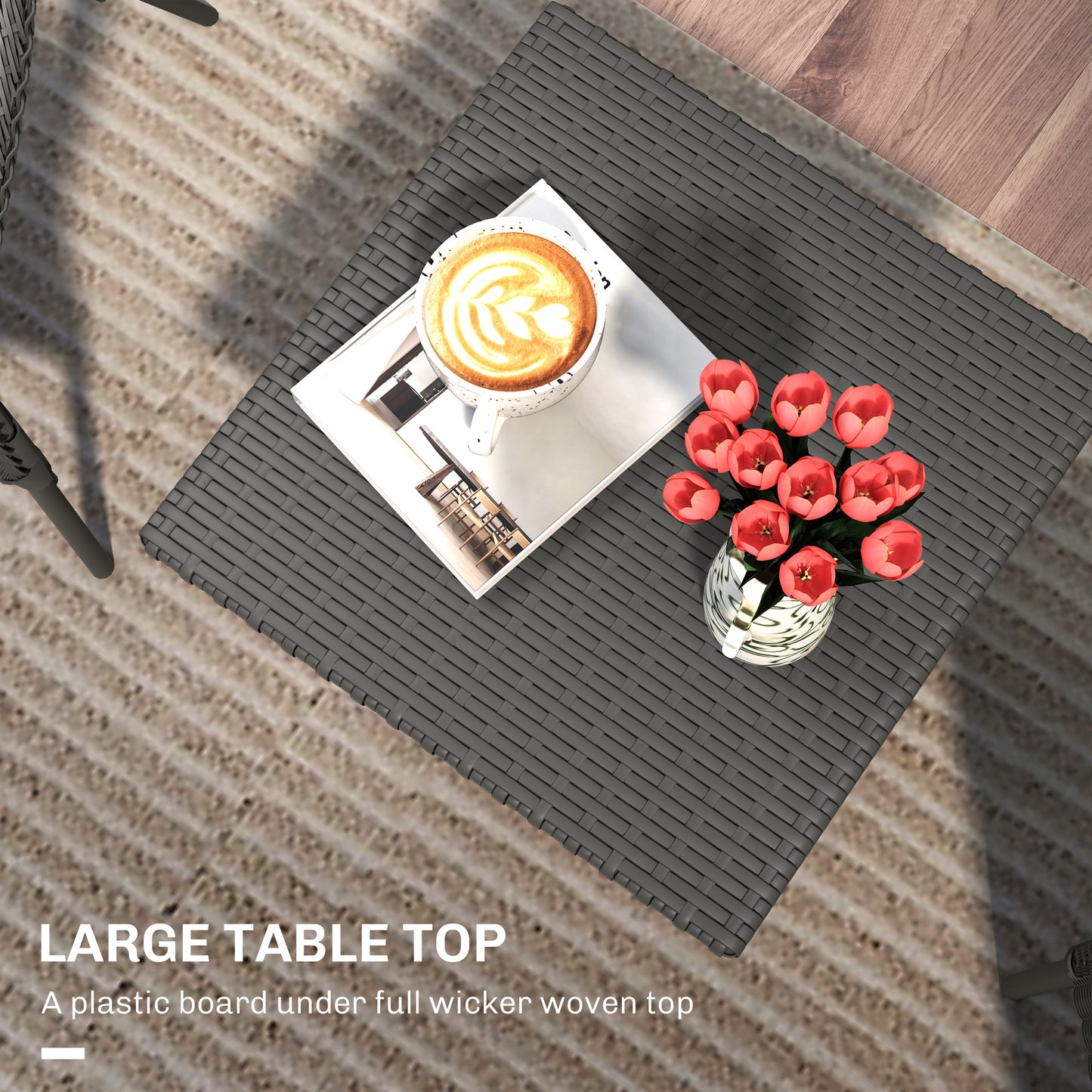 Outsunny Rattan Side Table Outdoor Coffee Table With Full Woven Top And Plastic Board Underneath For Patio Garden Grey