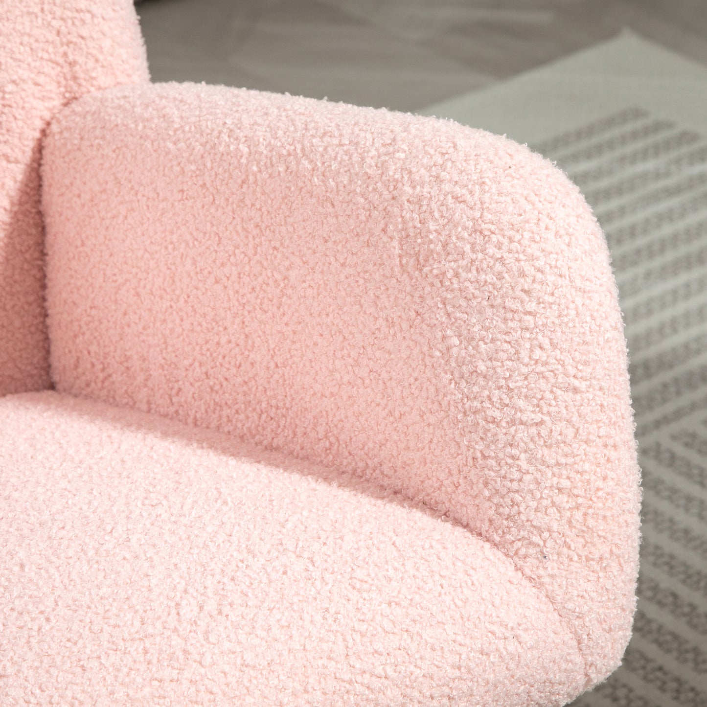 HOMCOM Teddy Fleece Rocking Chair Pink With Wood Feet Plush Upholstery For Comfort