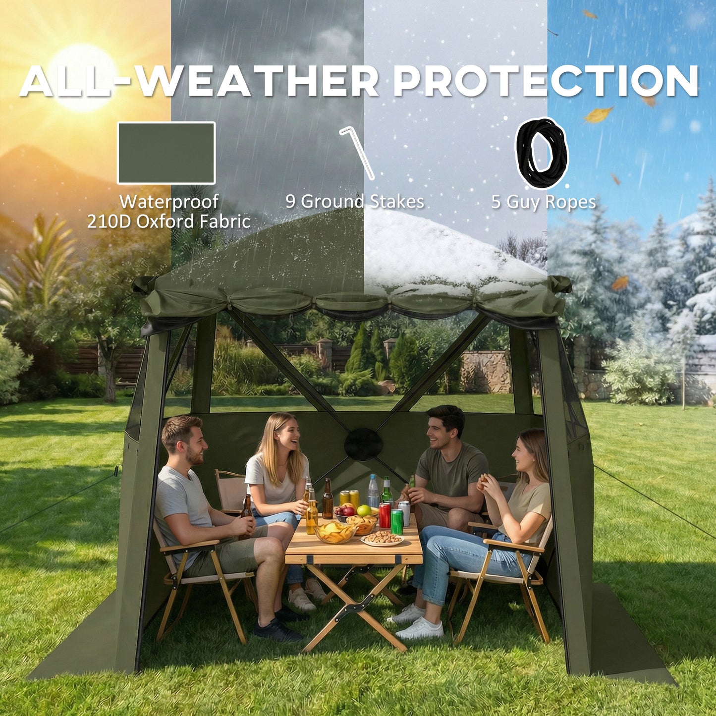 Outsunny Pop Up Gazebo Waterproof Instant Shelter With Awning Mesh Windows For Camping Patio 2 X 2 M Army Green