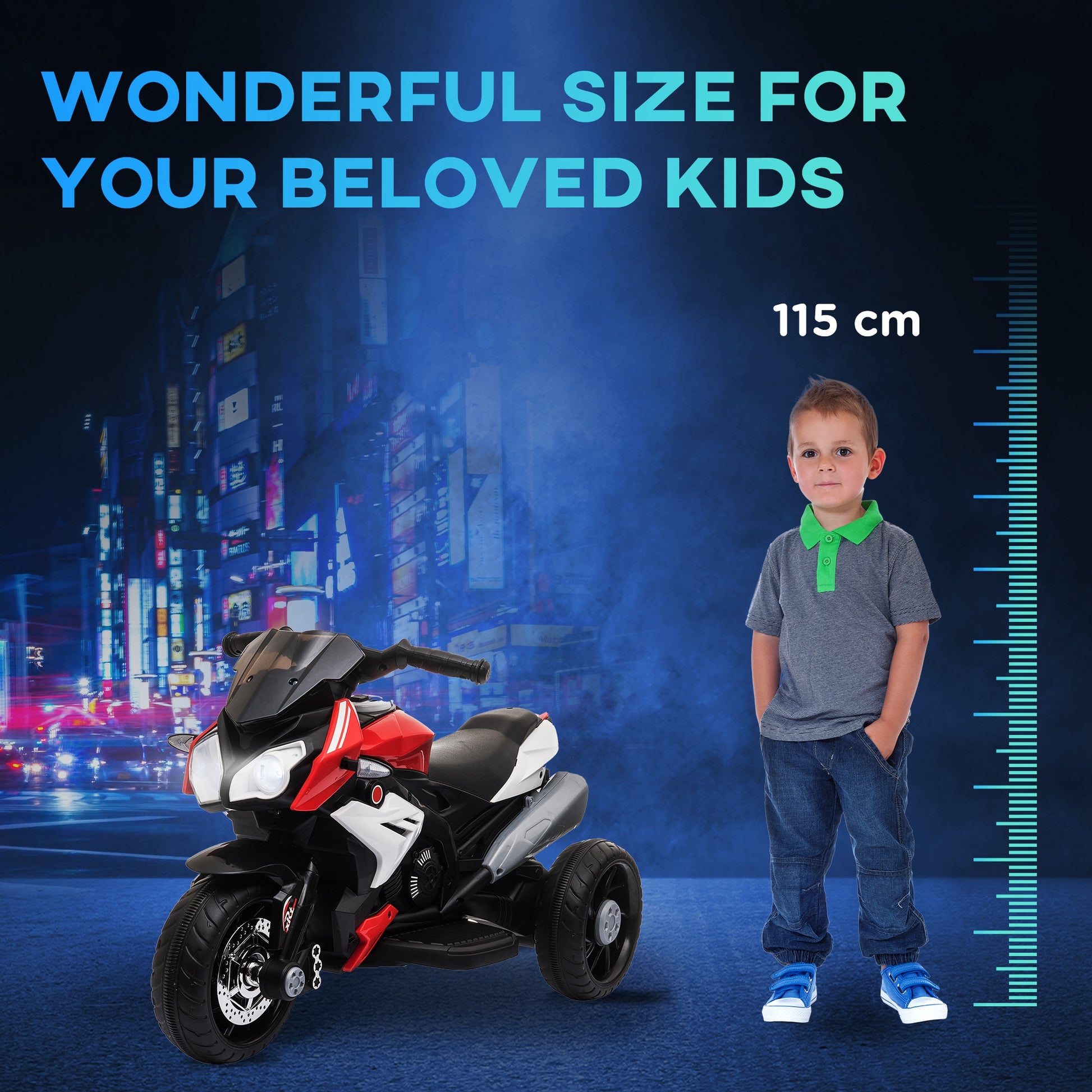 HOMCOM Kids 6V Rechargeable Steel Motorcycle Ride-On Trike in Red - ALL4U RETAILER LTD