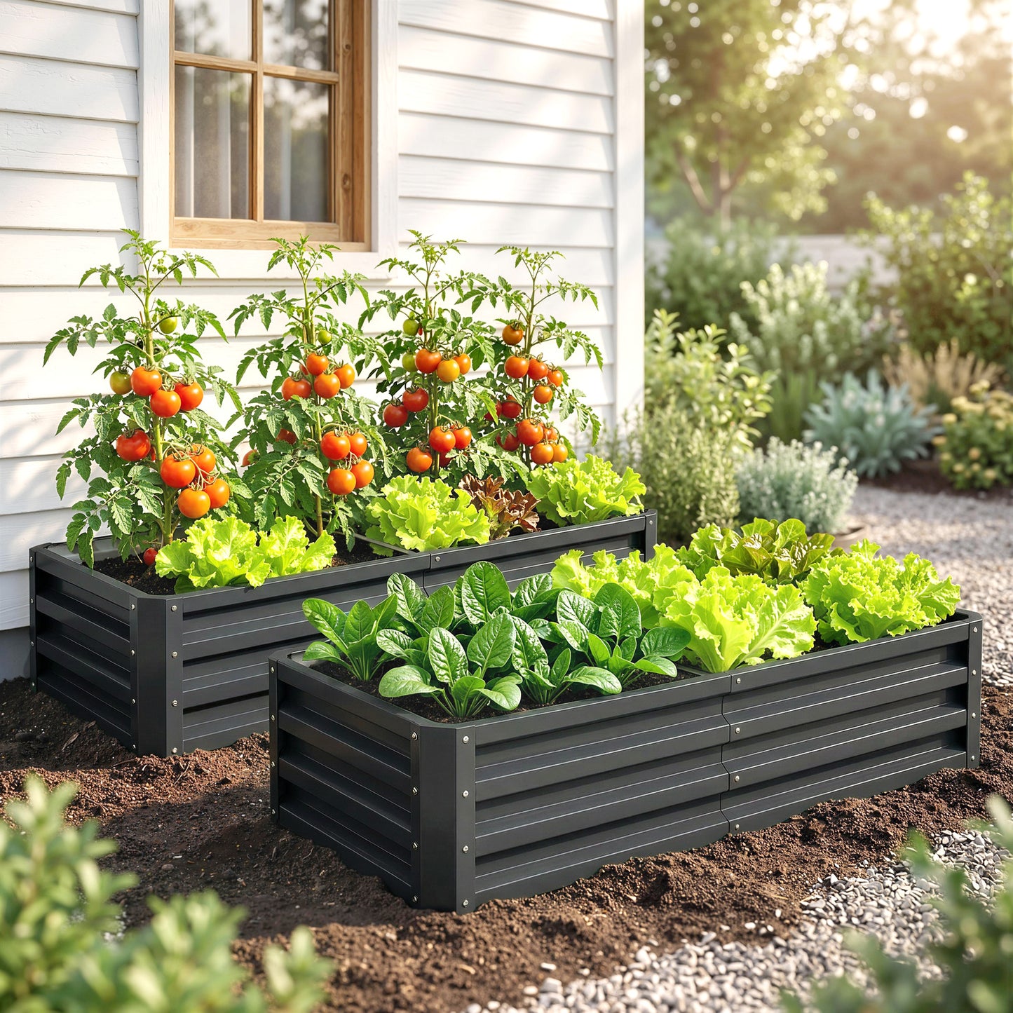 Outsunny Set Of 2 Galvanized Raised Garden Beds For Herbs And Vegetables Outdoor Planters For Patio Balcony Grey