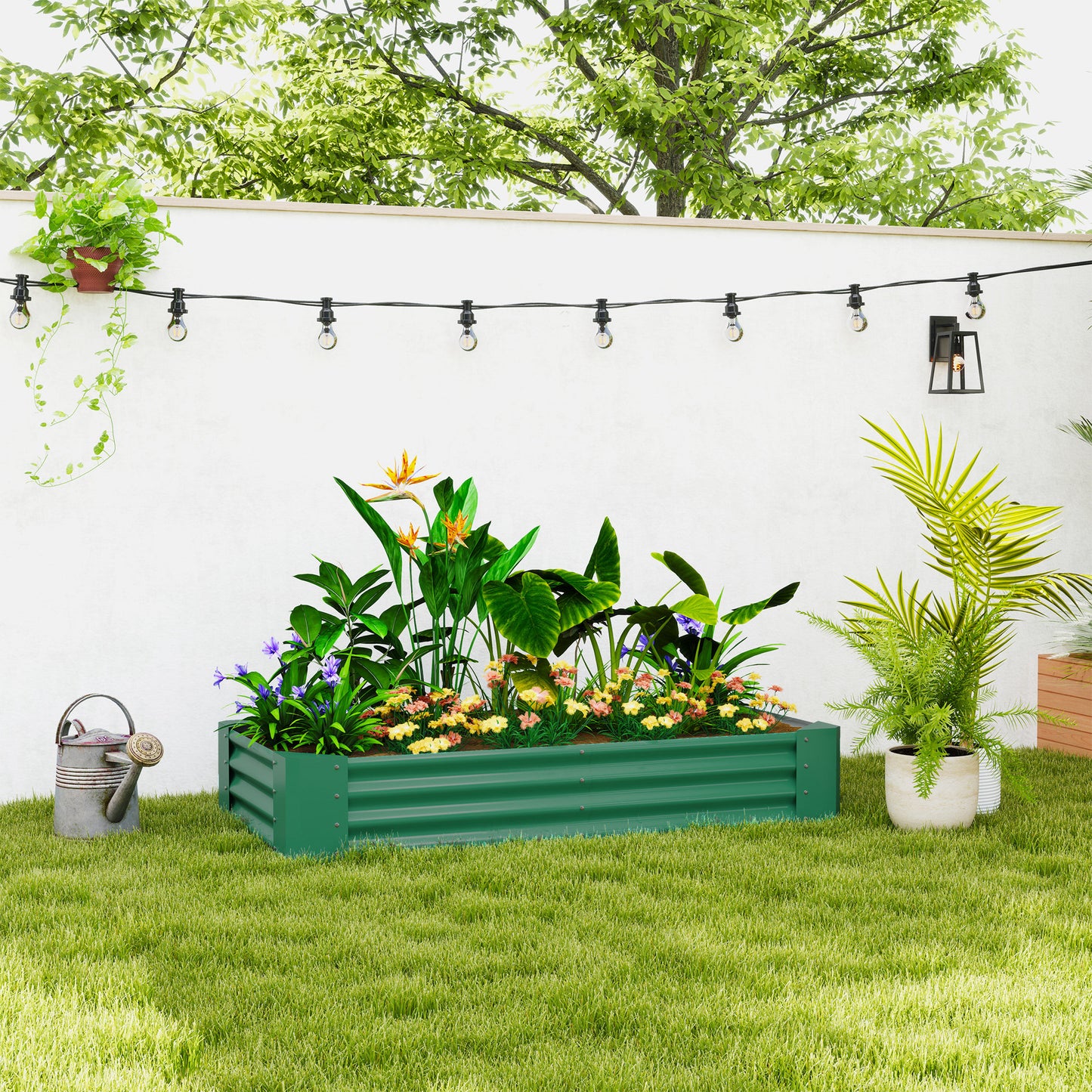 Outsunny Galvanised Steel Open Planter 180x90 Cm With 30 Cm Depth 459 L Capacity Green