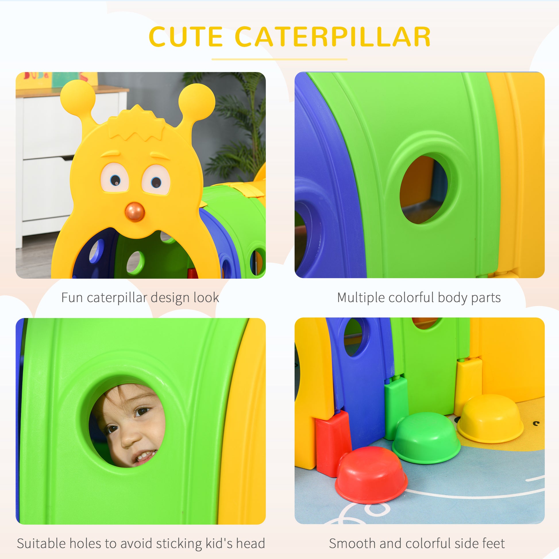 AIYAPLAY Caterpillar-Themed Play Tunnel for Kids, Indoor/Outdoor Climbing Fun for Ages 3-6, Colorful Toddler Activity Structure - ALL4U RETAILER LTD