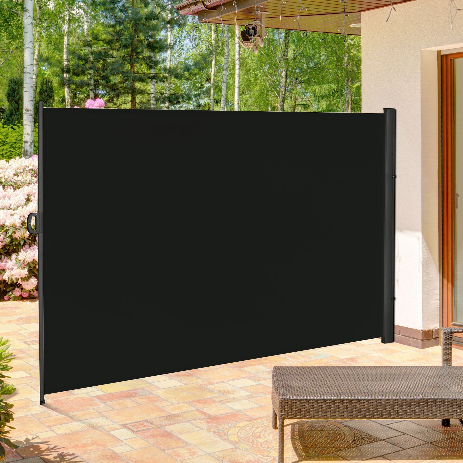 Outsunny Retractable Outdoor Privacy Awning Screen - 3x2m Black Garden Divider - ALL4U RETAILER LTD