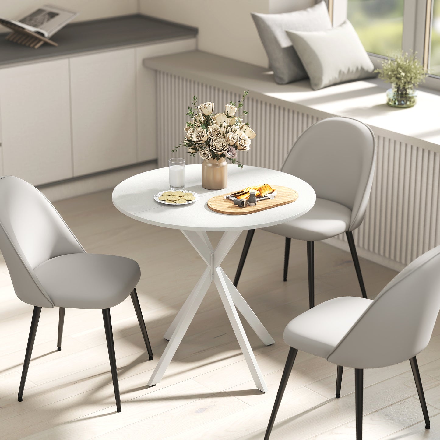 HOMCOM 80cm Industrial Round Dining Table White With X Shaped Legs Seating Four Kitchen