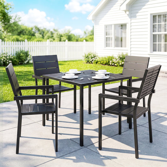 Outsunny 5 Piece Garden Dining Set For 4 With Square HDPE Table And Armchairs Black Outdoor Patio