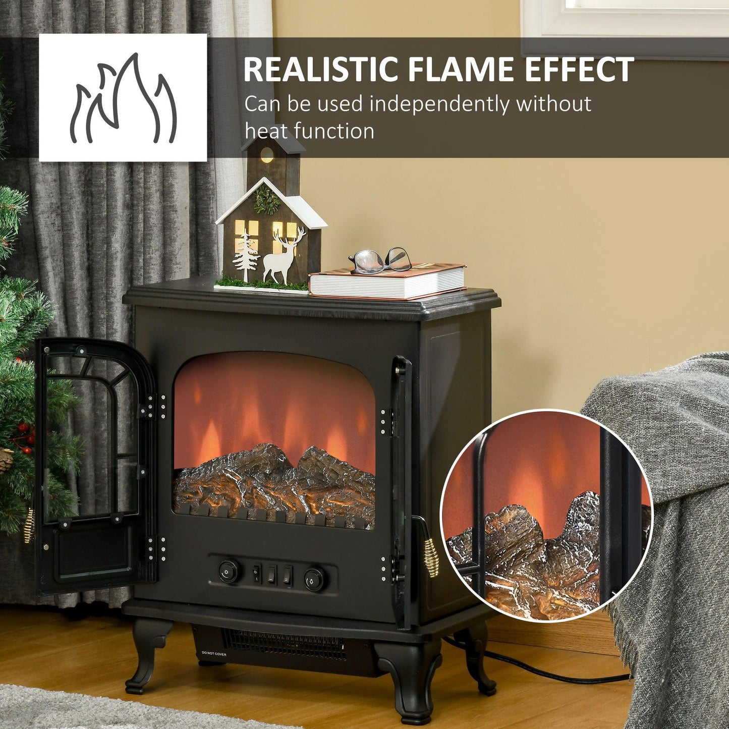 HOMCOM Electric Fireplace Stove Heater, LED Flame Effect - ALL4U RETAILER LTD