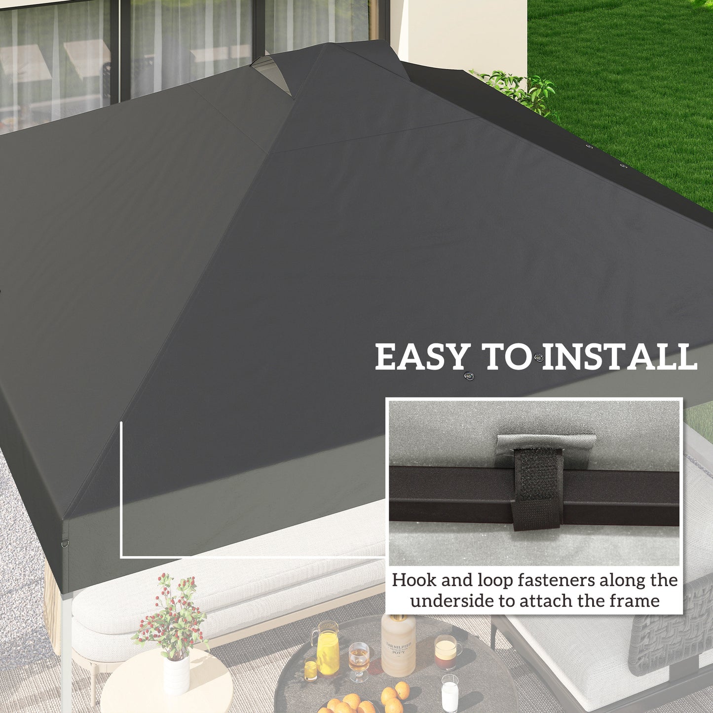 Outsunny Gazebo Roof Replacement UV50 Plus Waterproof Pop Up Canopy Cover With Eight Drainage Holes 3x3m Dark Grey