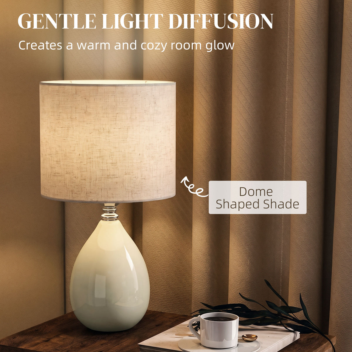 HOMCOM Vintage Eastern Ceramic Bedside Table Lamp With Cream Linen Shade