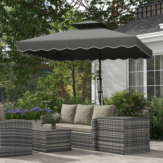 Outsunny 2.5m Square Double Top Cantilever Parasol Umbrella with Ruffles - Dark Grey, Stylish Outdoor Garden Umbrella