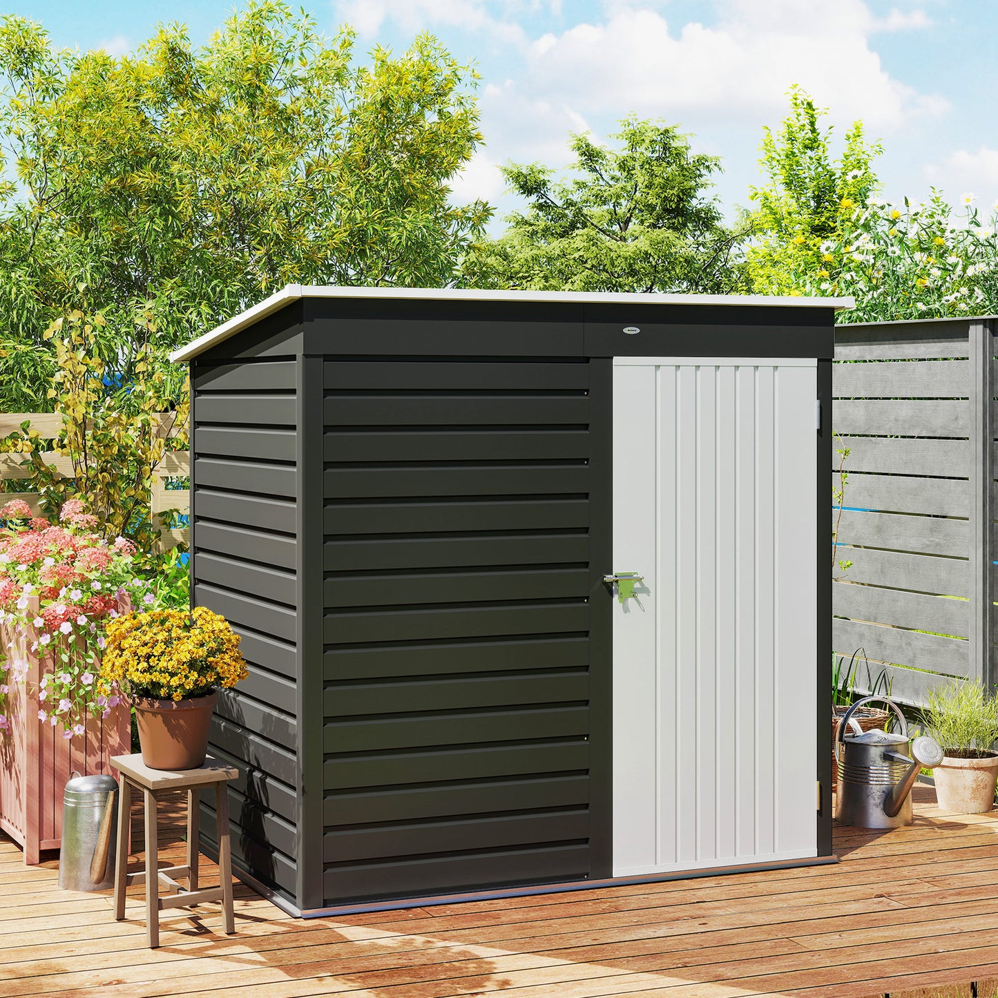 Outsunny 6x4ft Metal Garden Storage Shed With Lockable Door And Garden Gloves For Patio Tools And Rubbish Bins Dark Grey