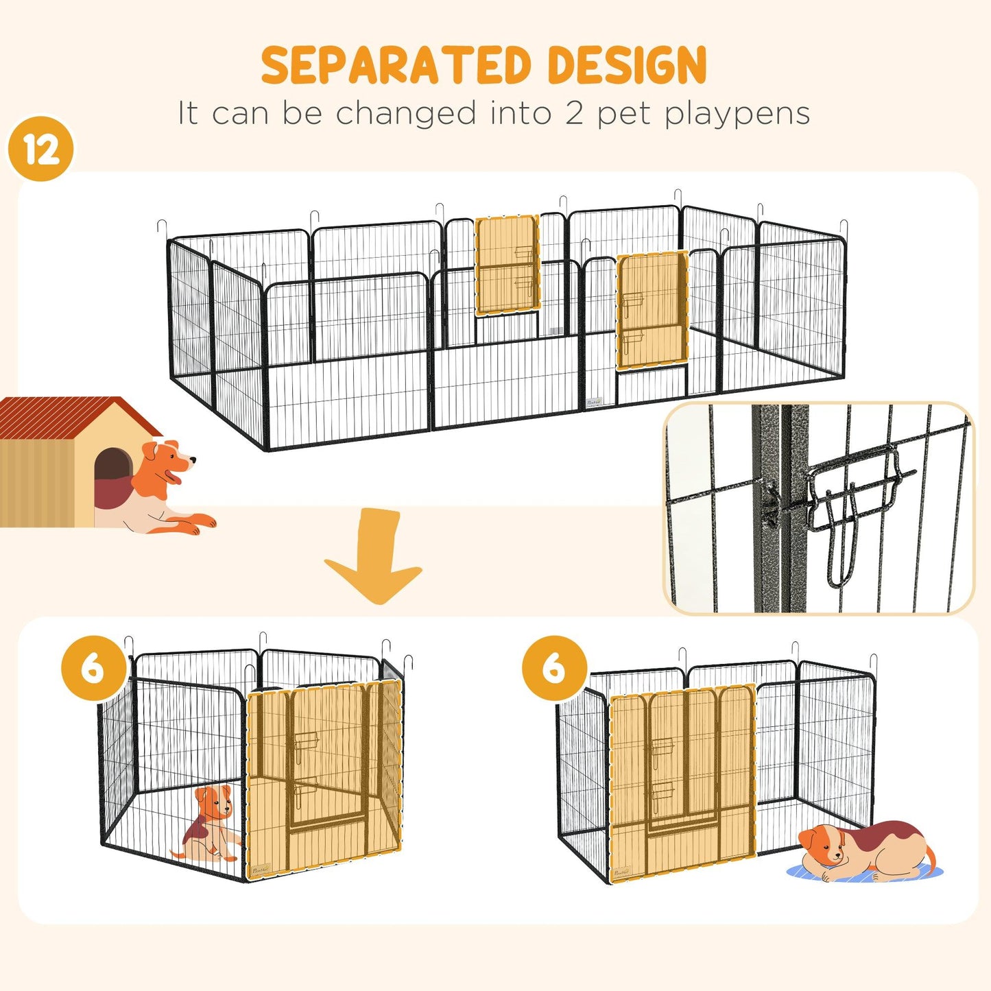 PawHut Heavy Duty Puppy Play Pen, 12 Panels Pet Exercise Pen, for Indoors, Outdoors - ALL4U RETAILER LTD