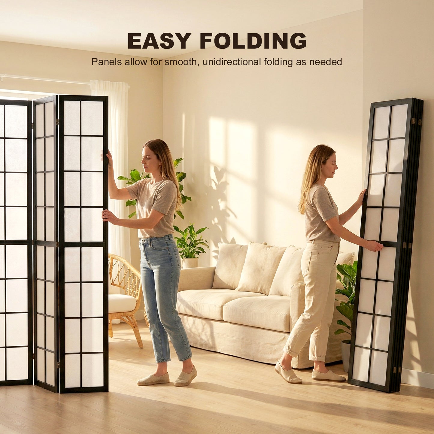 HOMCOM 4 Panel Folding Room Divider Freestanding Indoor Privacy Screen For Living Room And Bedroom Black