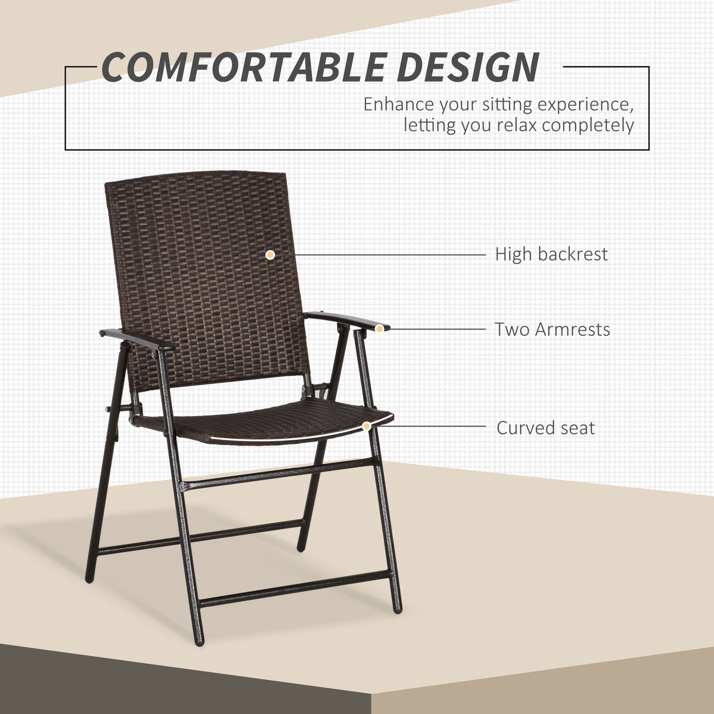 Outsunny Set of 4 Foldable Rattan Chairs for Garden and Poolside - Durable Steel Frame and Weather-Resistant Design - ALL4U RETAILER LTD