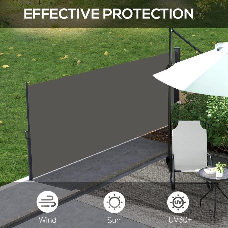 Outsunny Retractable Side Awning - Outdoor Privacy Screen for Garden, Hot Tub, Balcony, Terrace, Pool - 400x160cm - Dark Grey - ALL4U RETAILER LTD