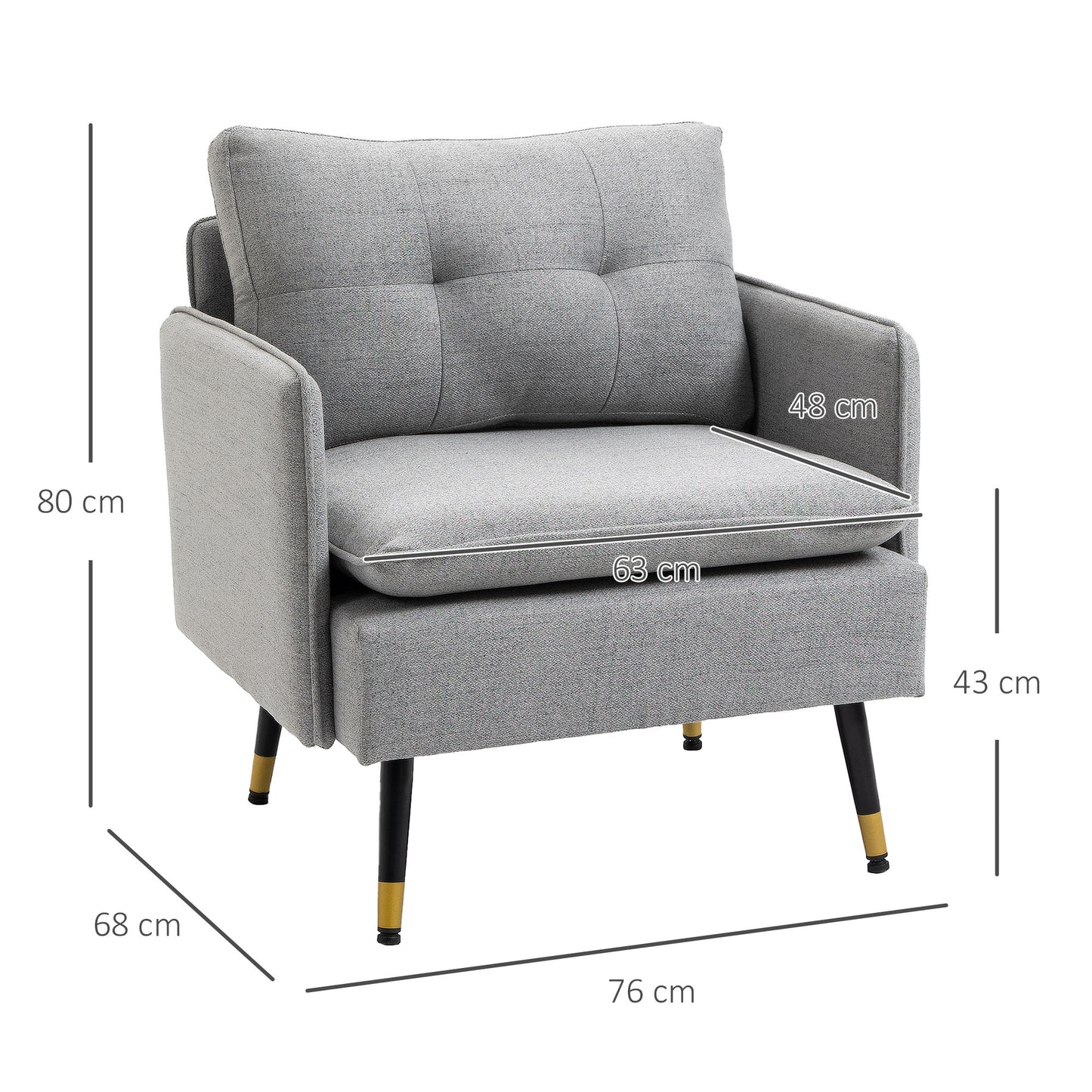 HOMCOM Modern Accent Chair Upholstered Button Tufted Occasional Chair Living Room Bedroom Grey - ALL4U RETAILER LTD