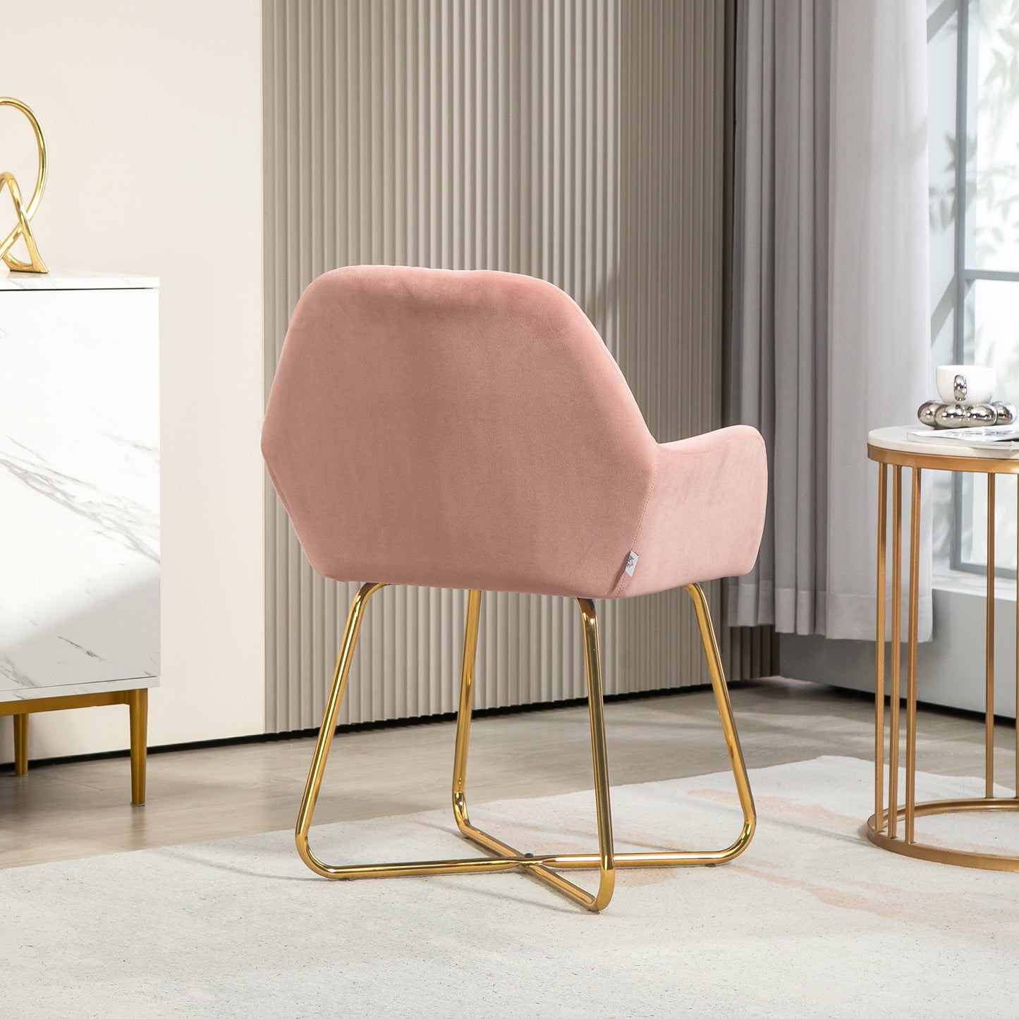 HOMCOM Modern Arm Chair Set Of 2 Upholstered Accent Chair With Metal Base In Pink For Living Room