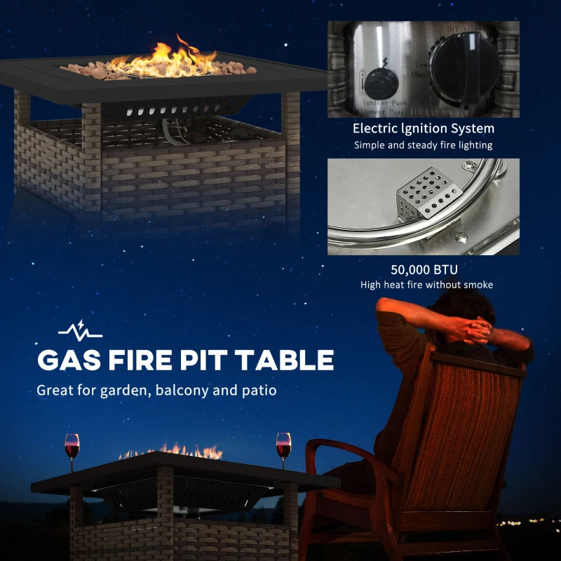 Outsunny 50,000 BTU Rattan Fire Pits for Garden, Propane Fire Pit Table, Brown - ALL4U RETAILER LTD