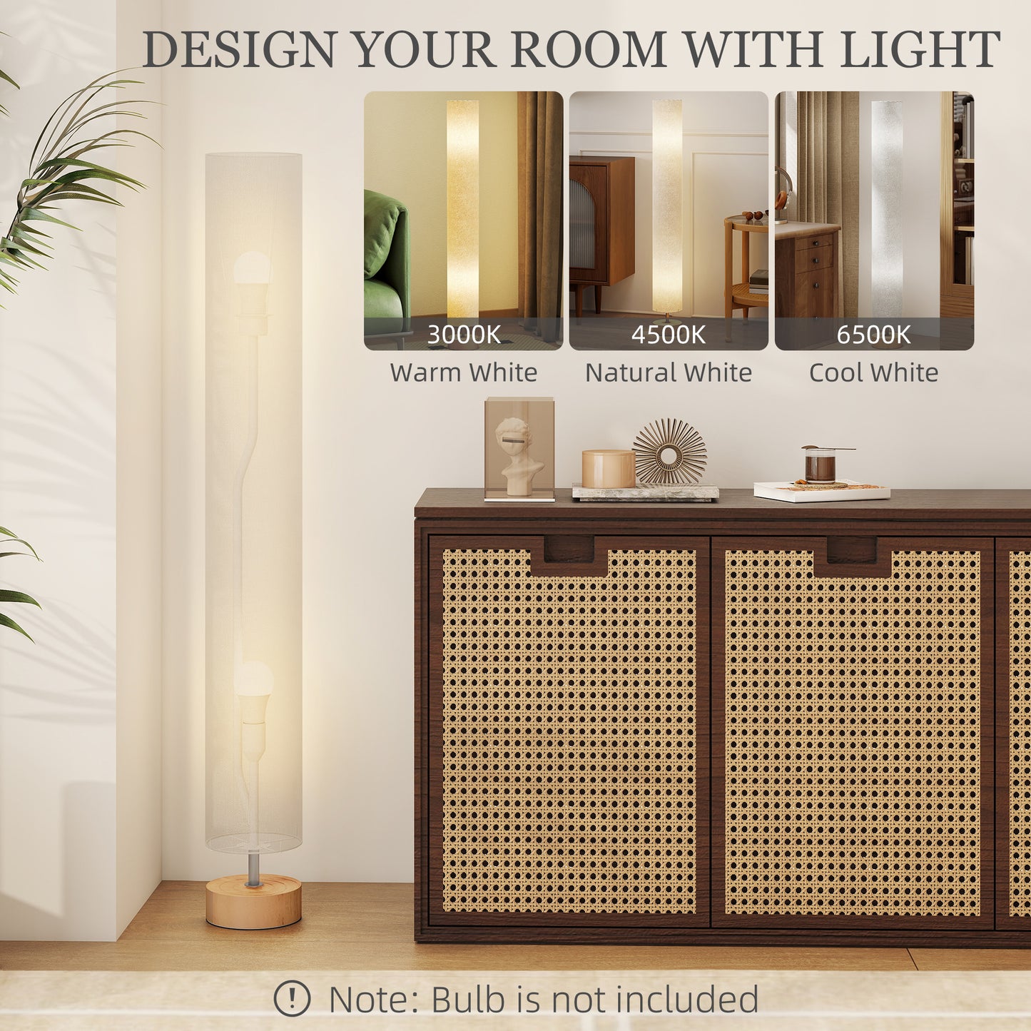 HOMCOM LED Floor Lamp 120cm Modern Standing Lamp With 3000K 4500K 6500K Colour Temperatures Linen Shade Wooden Base Grey