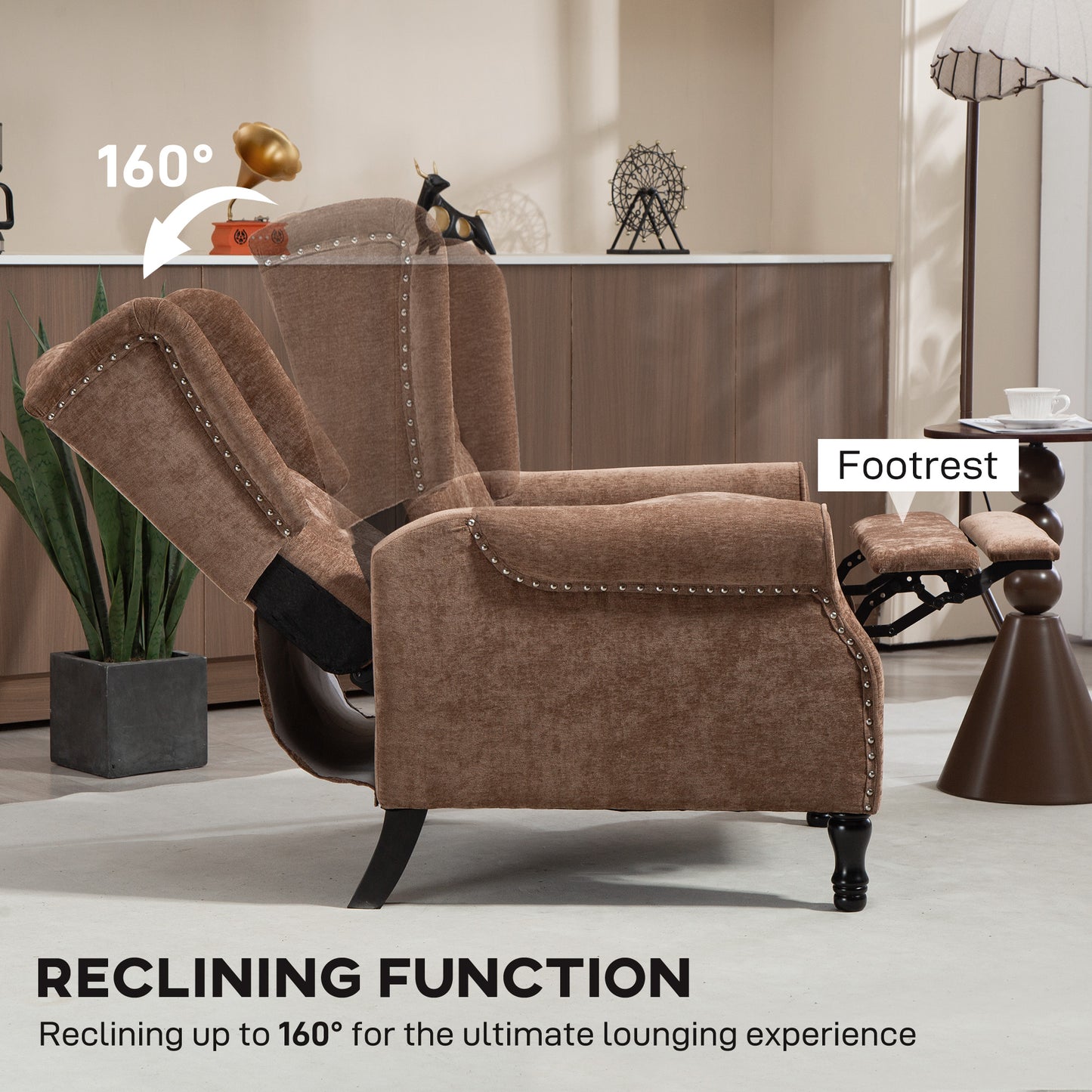 HOMCOM 150 Degree Reclining Vintage Armchair With Footrest Brown Tufted Back And Premium Comfort