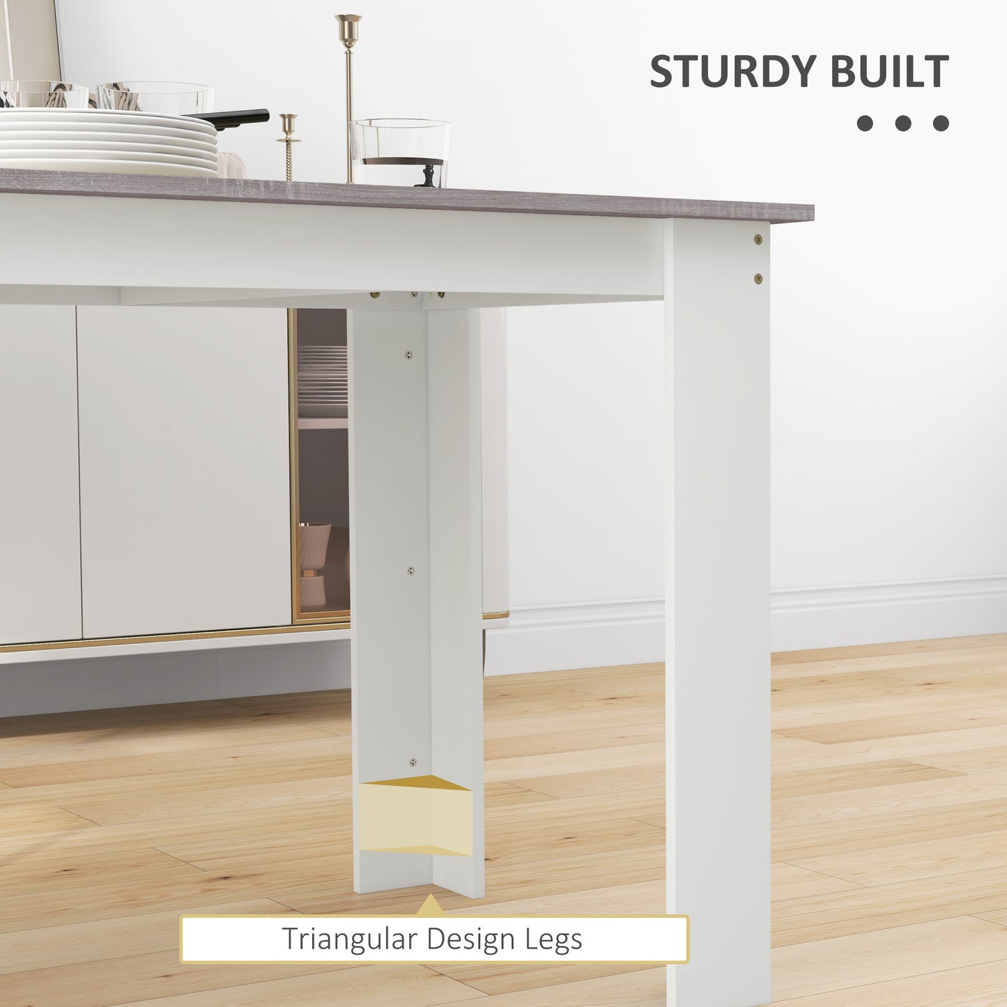 HOMCOM Dining Table For Four To Six People Kitchen Table With Wood Effect Grey Melamine Surface For Dining Room