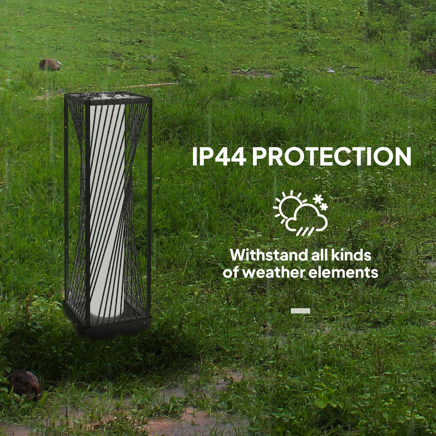 Outsunny 77 cm Solar Rattan Floor Lamp Outdoor Garden Light With Auto On Off LED IP44 Waterproof Grey