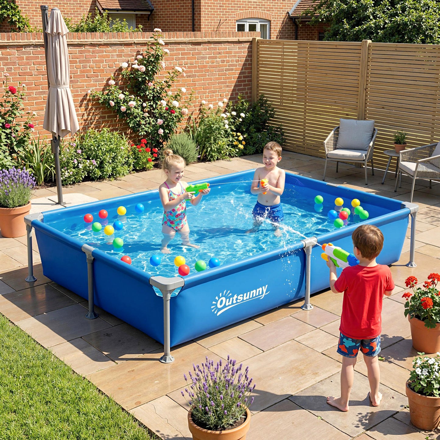 Outsunny Metal Frame Rectangular Above Ground Pool With Repair Patch 229x160x43 Cm Blue