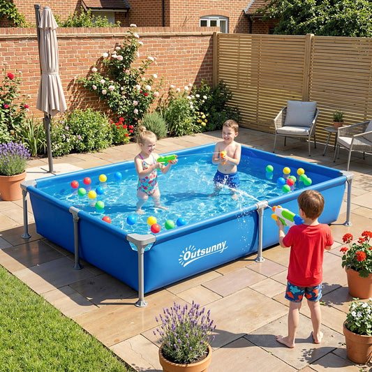Outsunny Metal Frame Rectangular Above Ground Pool With Repair Patch 229x160x43 Cm Blue