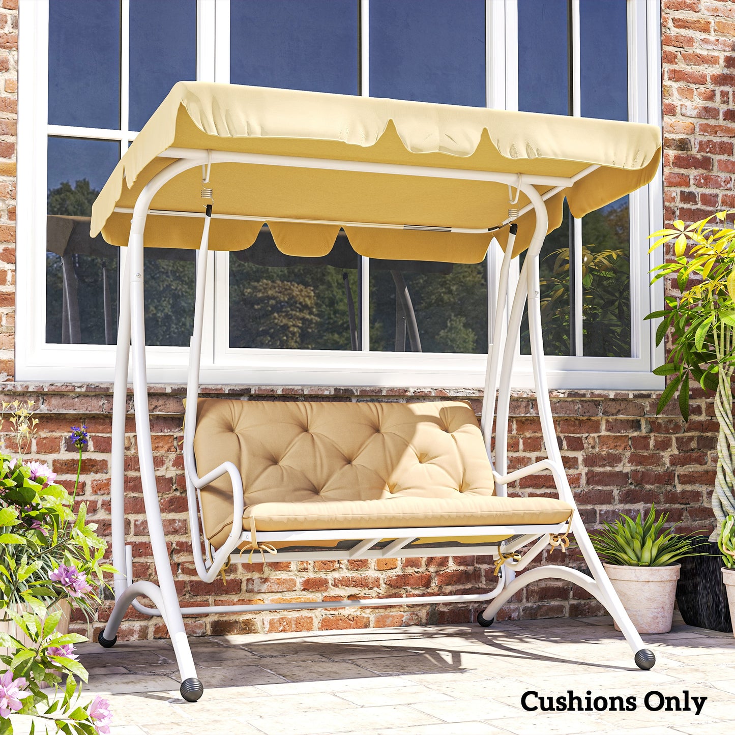 Outsunny Two Seater Bench Cushion Khaki Replacement Outdoor Furniture Cushion For Metal Or Wood Benches
