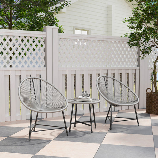 Outsunny 3 Piece Rattan Bistro Set With Acapulco Chairs Glass Top Table Reinforced Metal Frame For Outdoor Patio Grey
