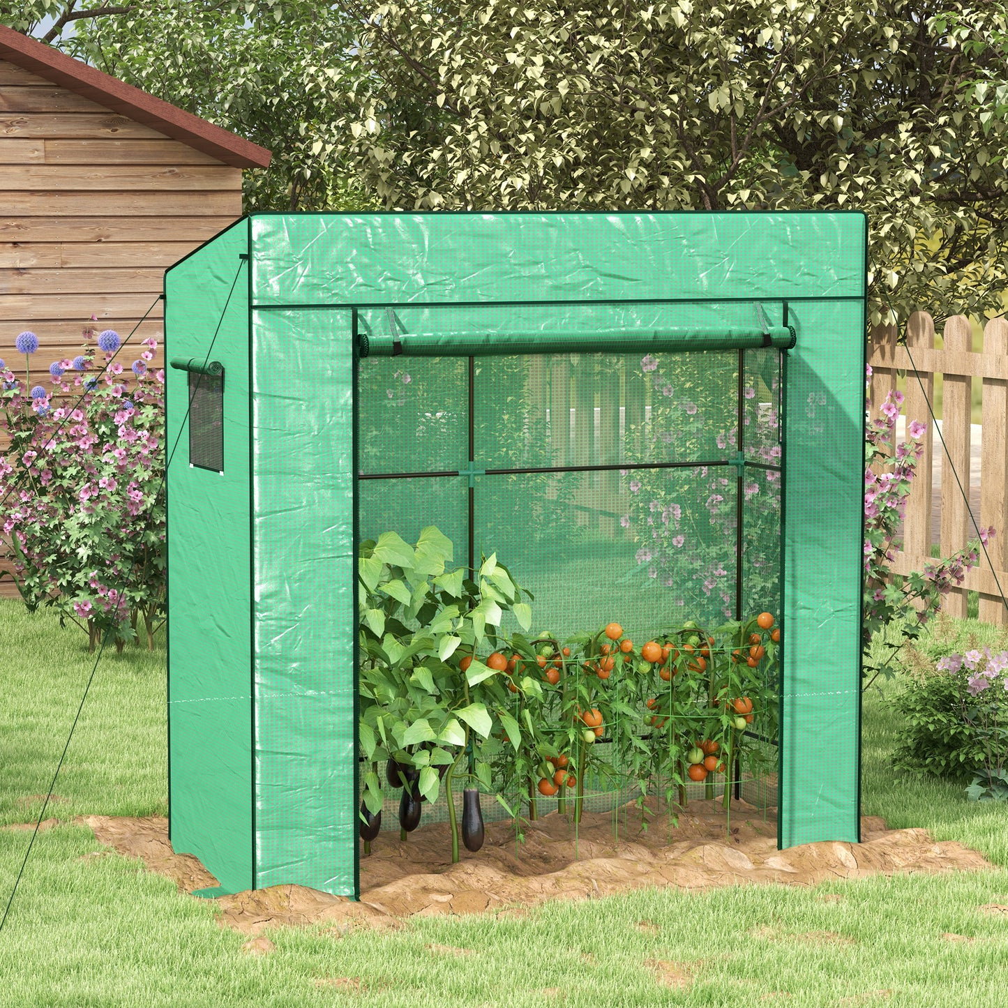 Outsunny Outdoor Greenhouse: Sturdy PE Cover, Plant Shelter with Zipped Access, Lush Green Design - ALL4U RETAILER LTD