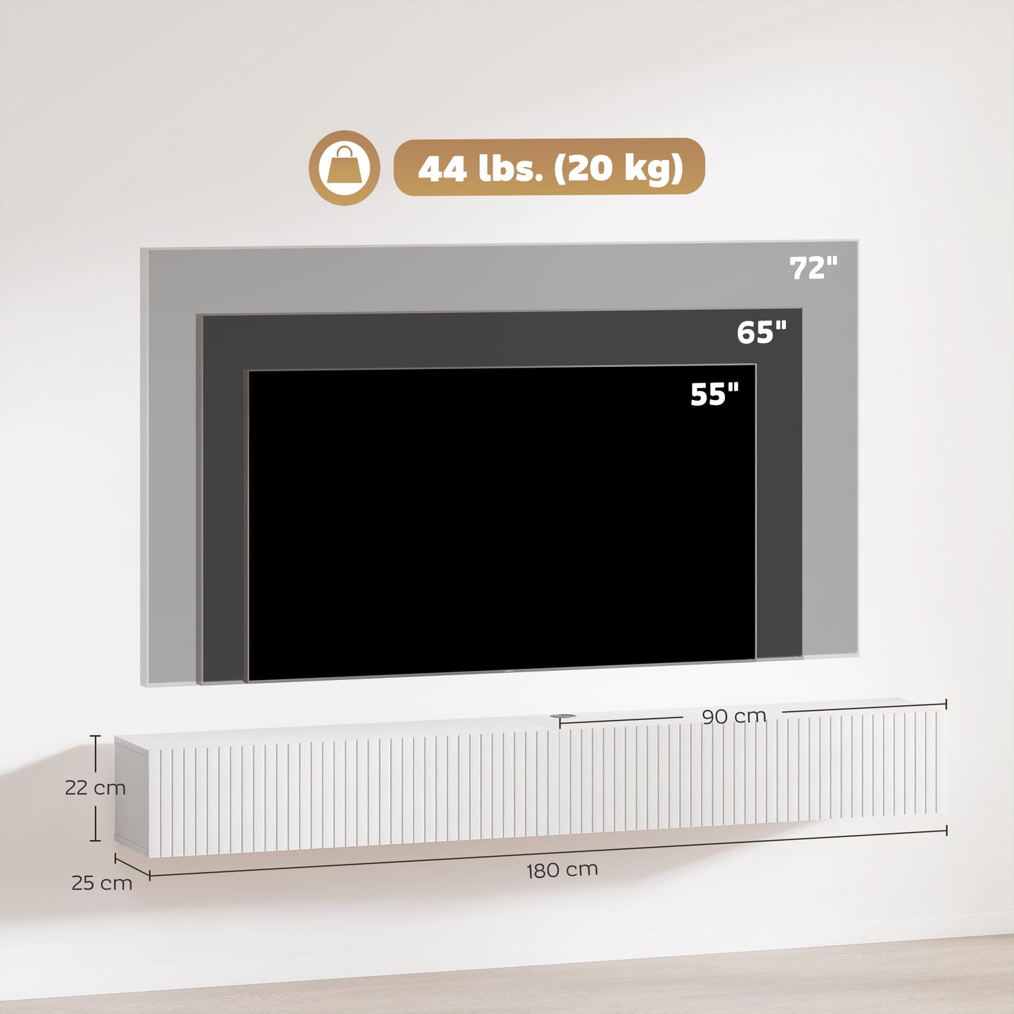 HOMCOM 80cm Floating TV Stand White For Wall Mount TV Unit With Cable Management Hole Fits Up To 72 Inch TV