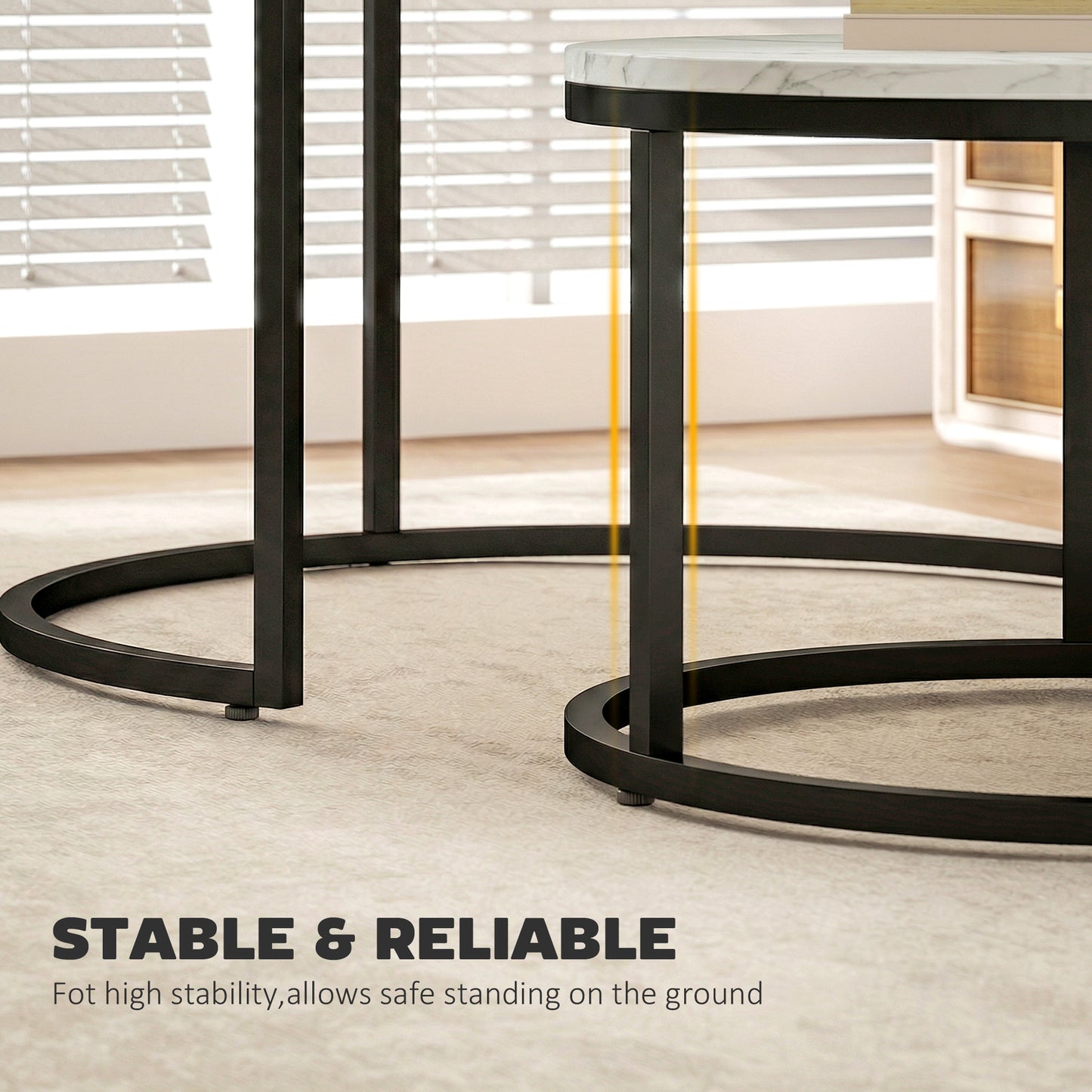 HOMCOM Marble Effect Stacking Tables Set Of Two White With Steel Bases For Space Saving Overlapping Design
