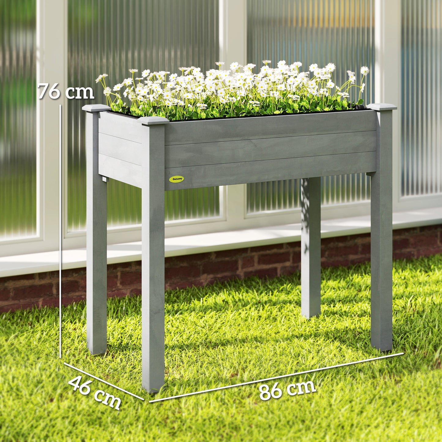 Outsunny Raised Garden Bed Wooden Elevated Planter Box With Bed Liner For Flowers Vegetables Herbs Dark Grey