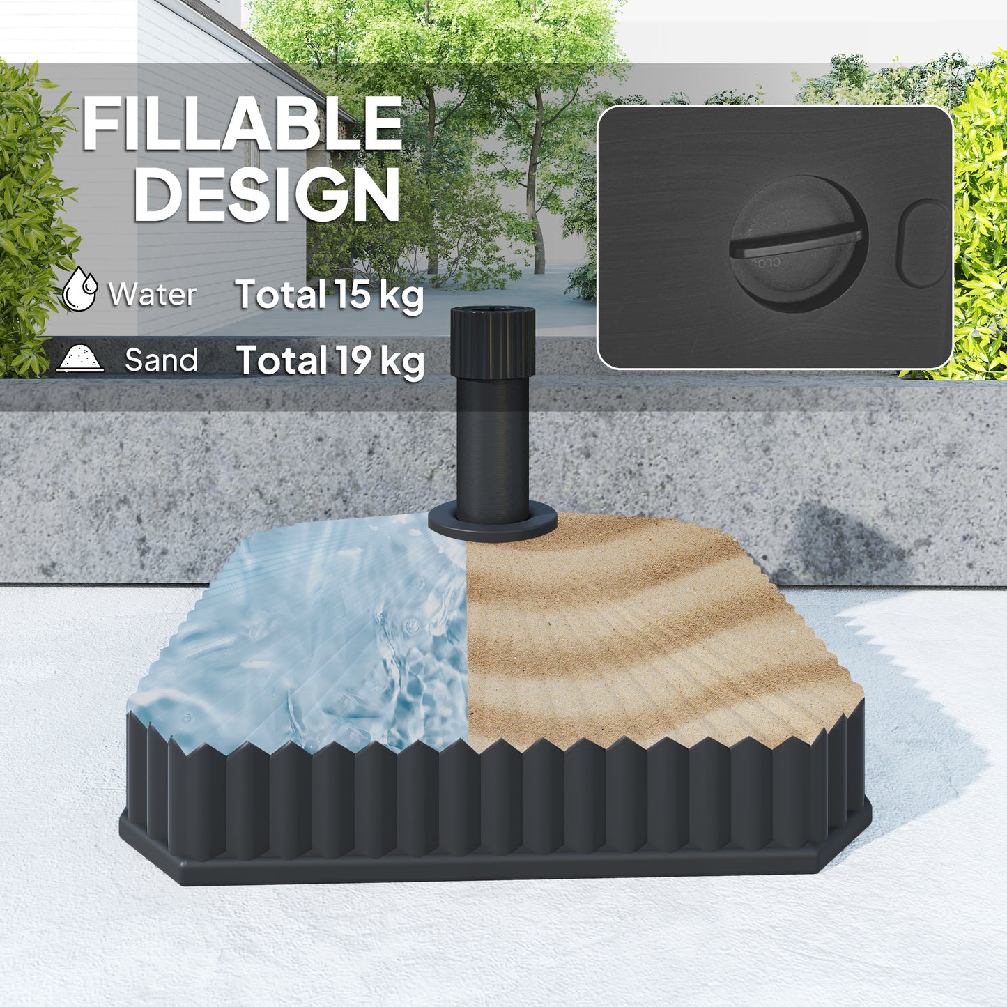 Outsunny Patio Umbrella Stand Heavy Duty Outdoor Parasol Base Sand Water Filled Black
