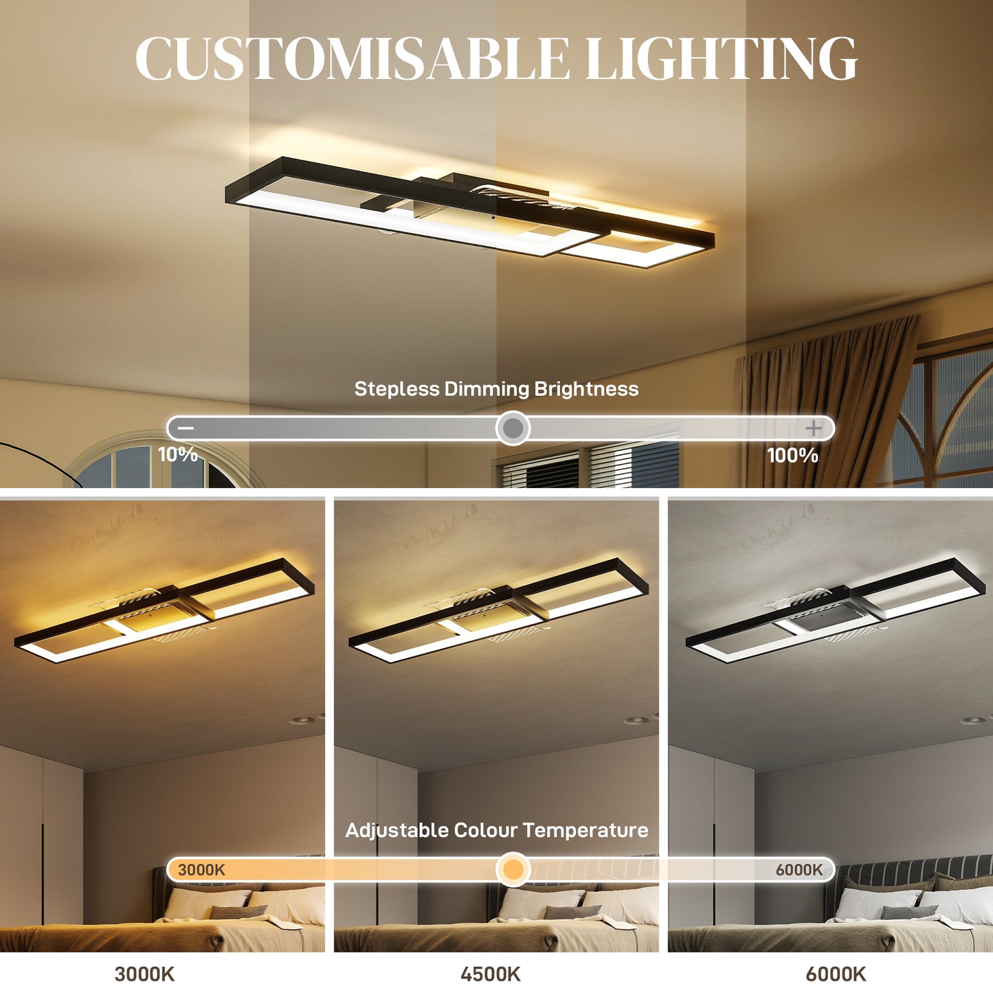 HOMCOM LED Ceiling Light Dimmable Flush Mount Remote Control Wall Switch 3000K 6000K Color Temp Living Room Bedroom Black