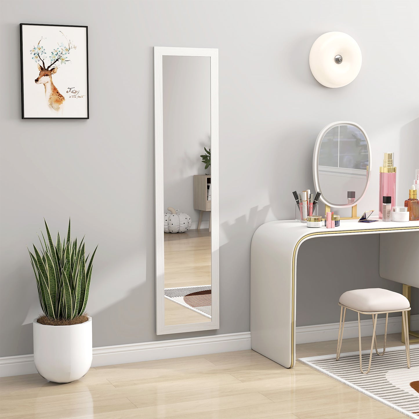 HOMCOM 37 x 157 cm Full Length Mirror White MDF Frame Standing Mirror for Bedroom