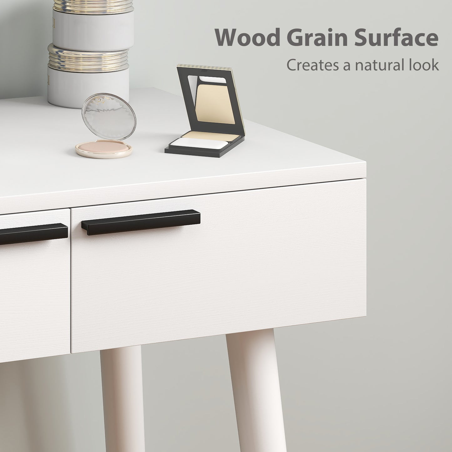 HOMCOM Modern Dressing Table With Round Mirror And Stool, Makeup Vanity With 2 Drawers In White, 60 x 40 x 123 Cm