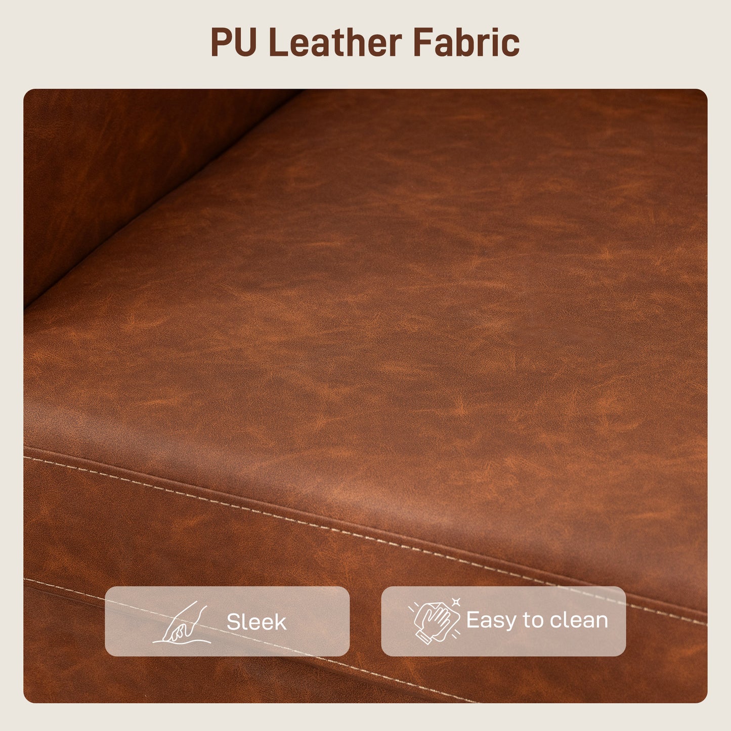 HOMCOM Faux Leather Marble Effect Two Seater Sofa Brown For Living Room Modern Comfort