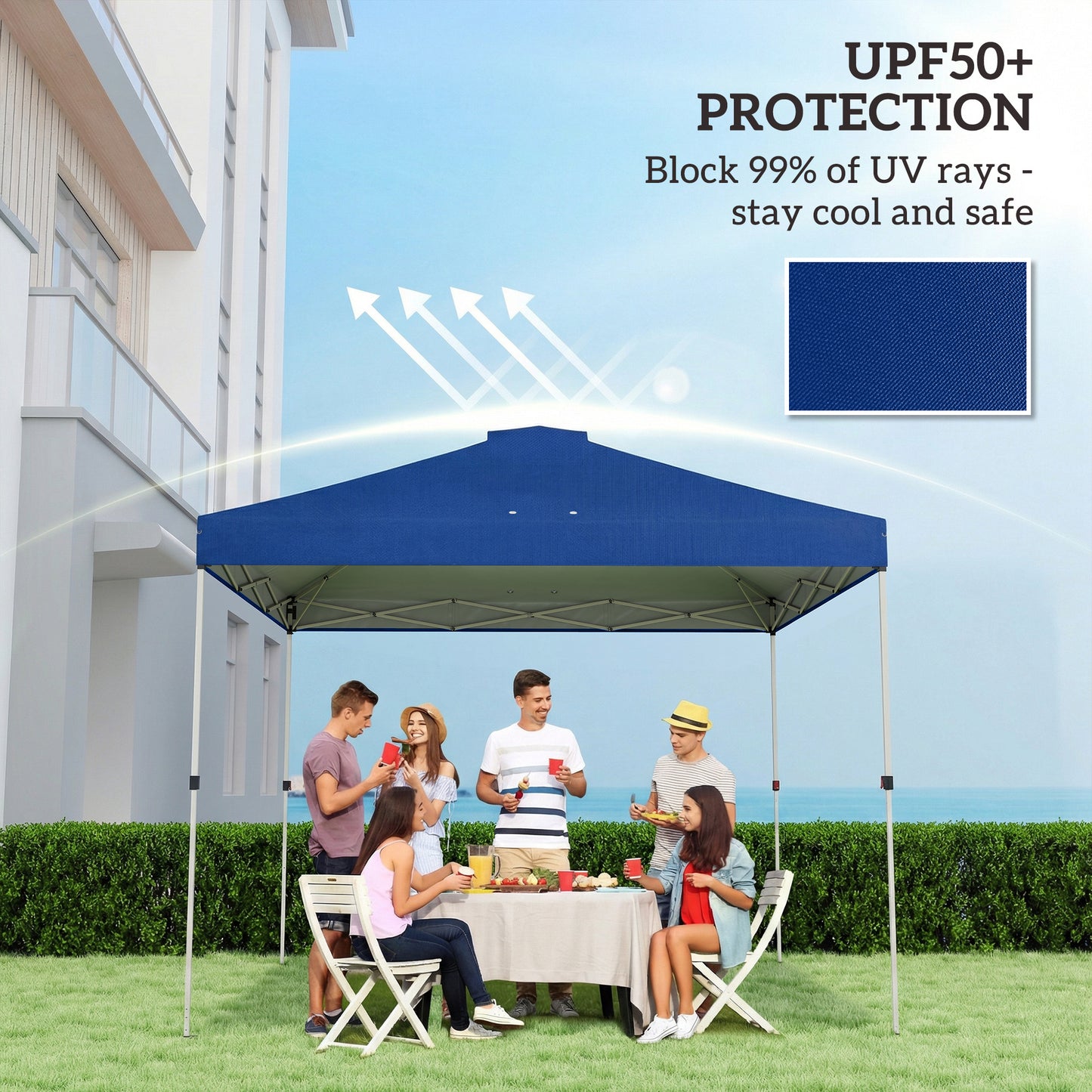 Outsunny Gazebo Roof Replacement UV 50 Plus Waterproof Pop Up Canopy Cover 3 x 3 m Blue With Eight Drainage Holes