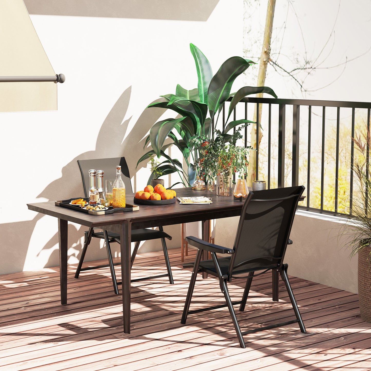 Outsunny Two Folding Outdoor Chairs Black Breathable Mesh Seats With Powder Coated Steel Frames For Garden And Patio