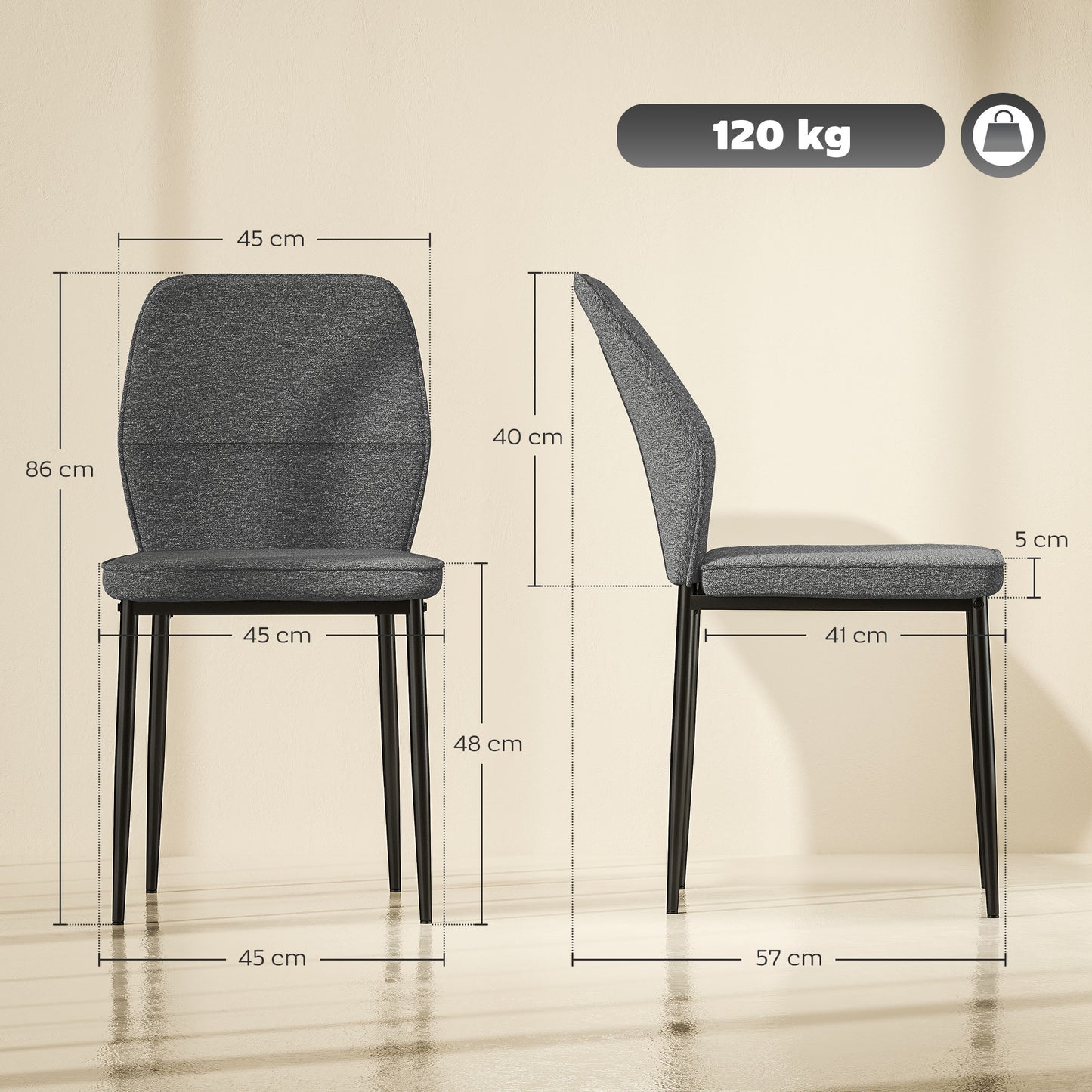HOMCOM Velvet Dining Chairs Set Of 2 Armless Upholstered Kitchen Chairs With Metal Legs Curved Back And Padded Seat Grey